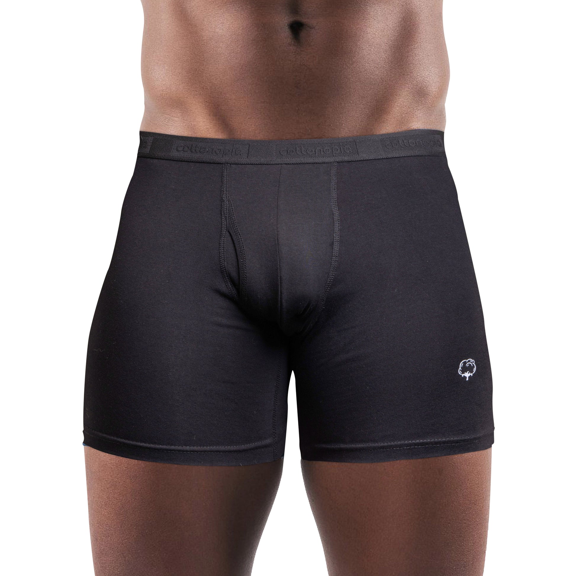 Men cotton black underwear boxers on a model front view - Undergarment Category