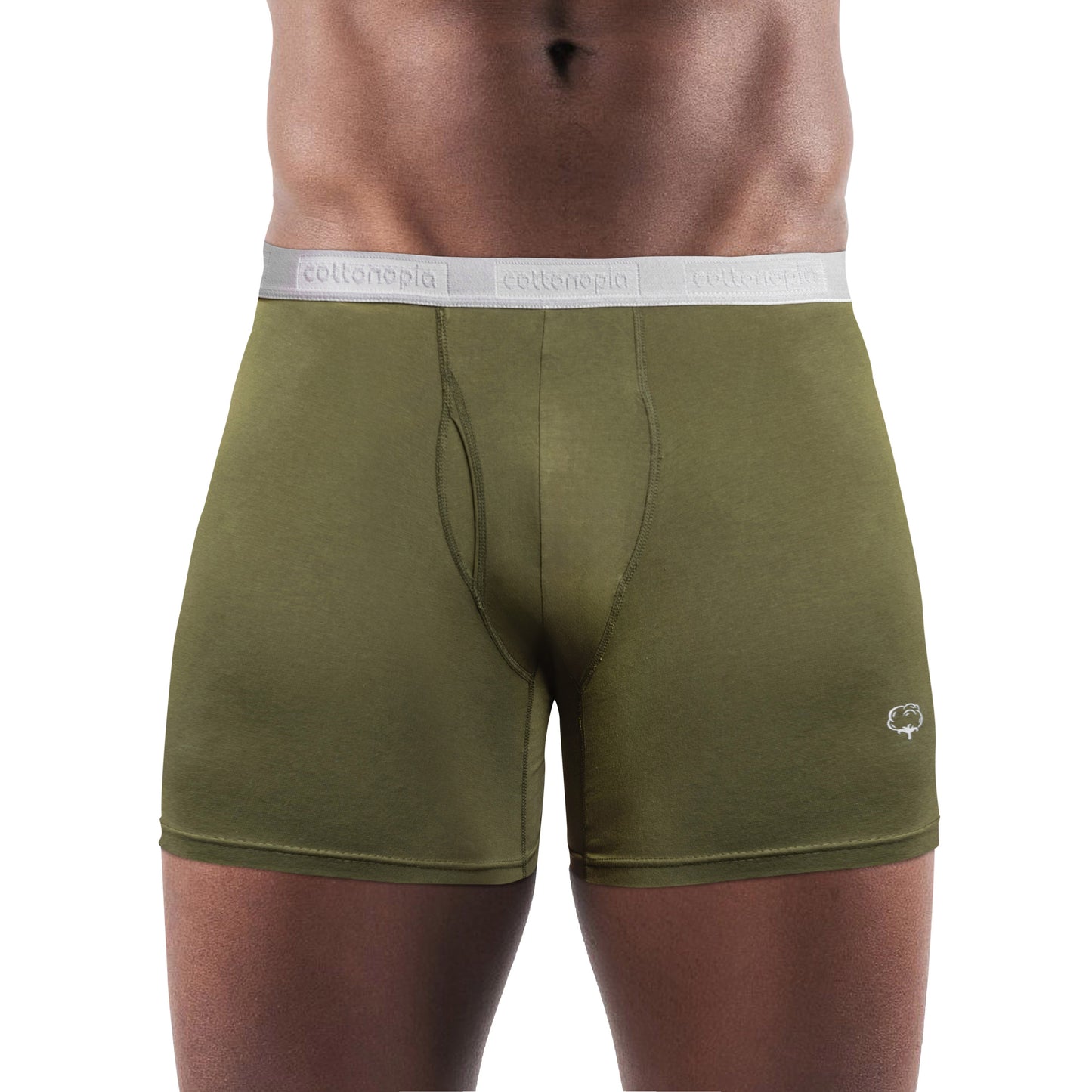 Men cotton olive green underwear boxers on a model front view - Undergarment Category