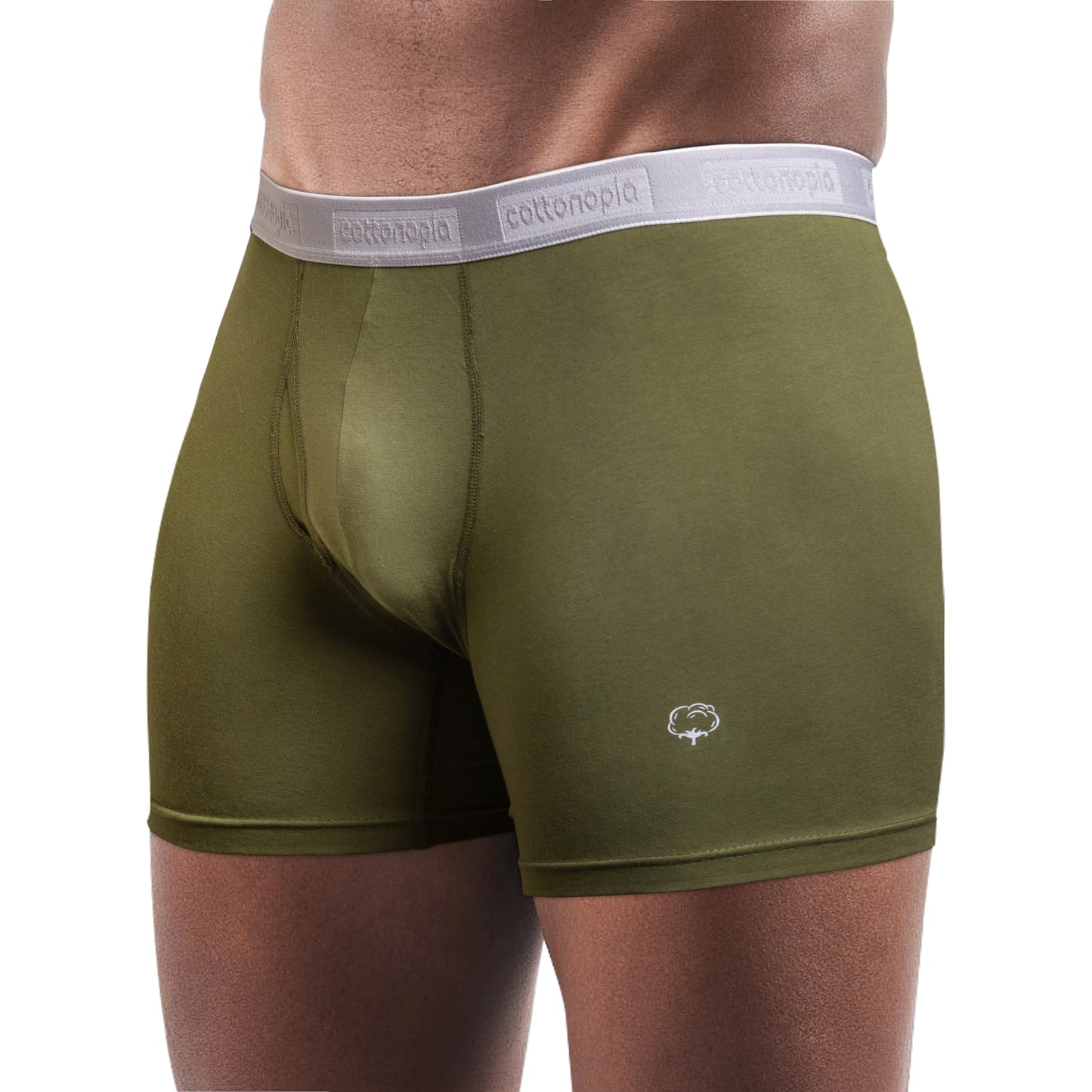 Men cotton olive green underwear boxers on a model angel view - Undergarment Category