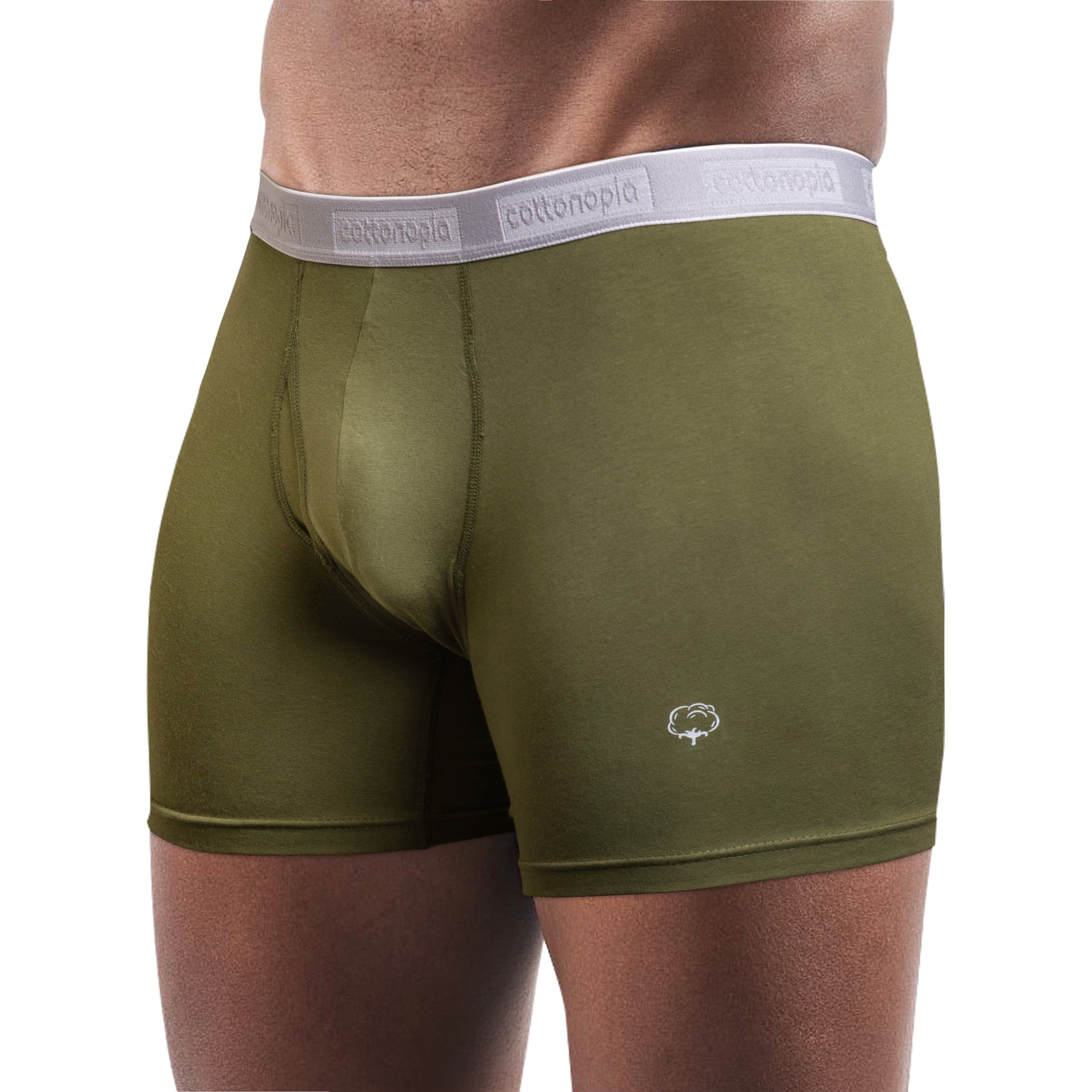 Men cotton olive green underwear boxers on a model angel view - Undergarment Category