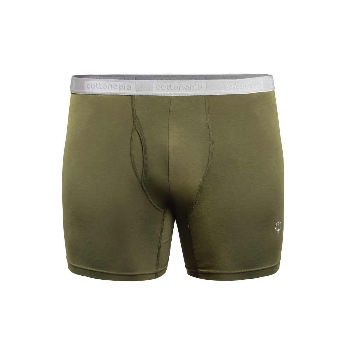 Men cotton olive green underwear boxers on a ghost model front view - Undergarment Category