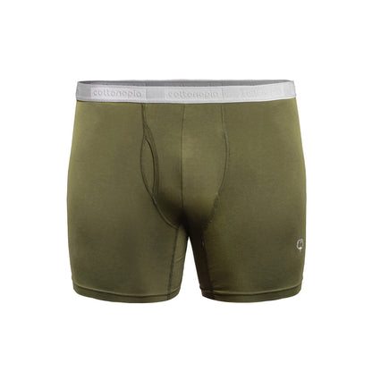 Men cotton olive green underwear boxers on a ghost model front view - Undergarment Category