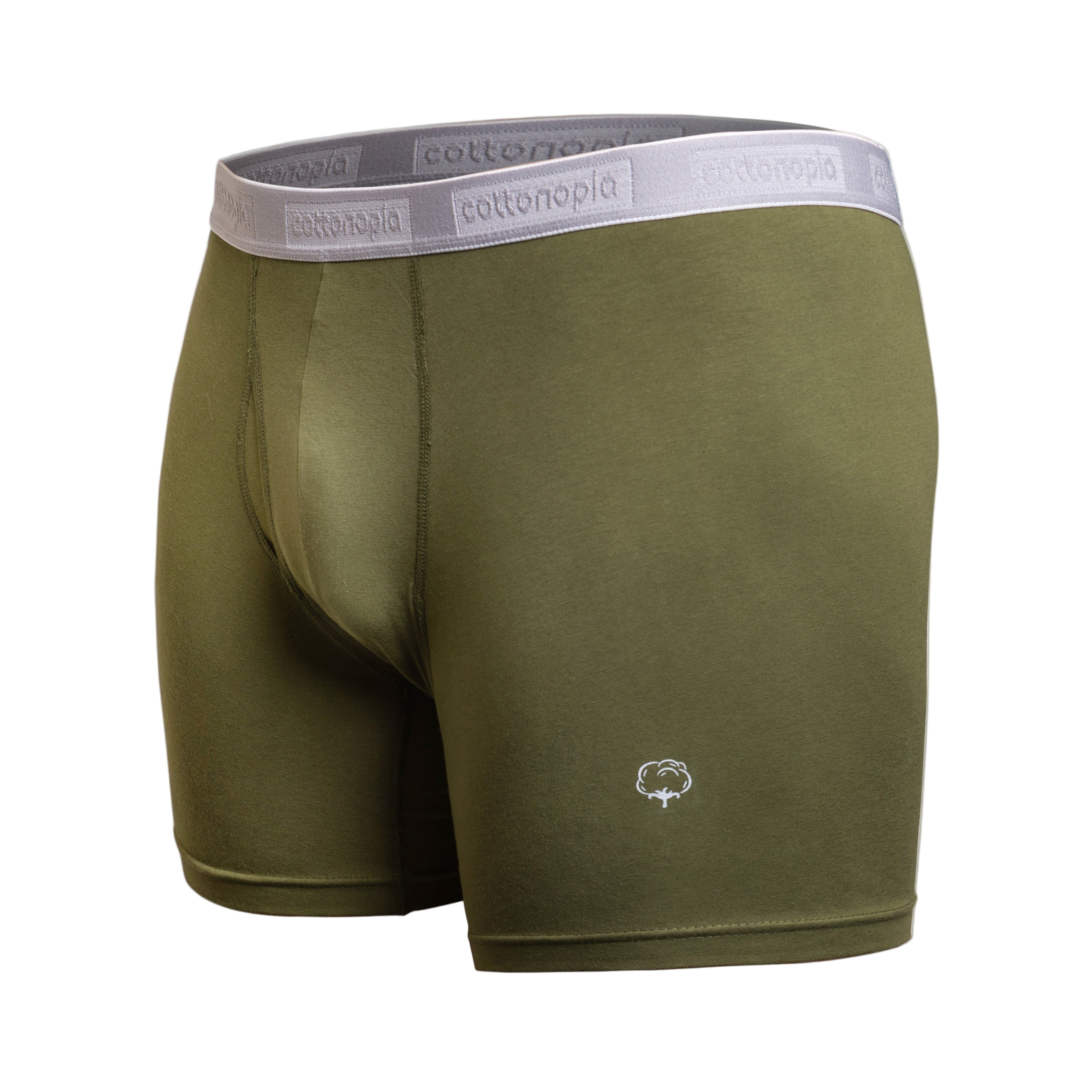 Men cotton olive green underwear boxers on a ghost model angel view - Undergarment Category